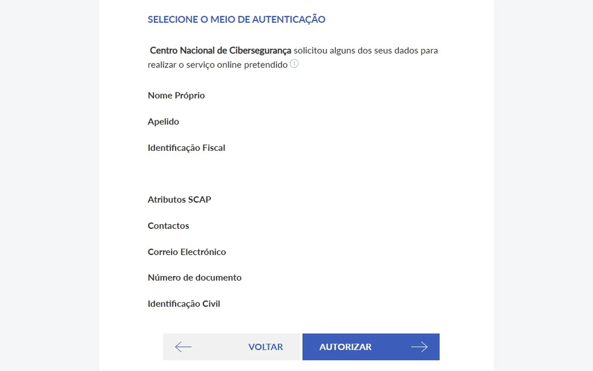 Lista dos dados que o Centro Nacional de Cibersegurança solicita ao cidadão